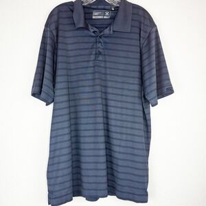 Cutter & Buck Mens XL DryTec Luxe Striped Polo Shirt Navy Blue Grey Short Sleeve